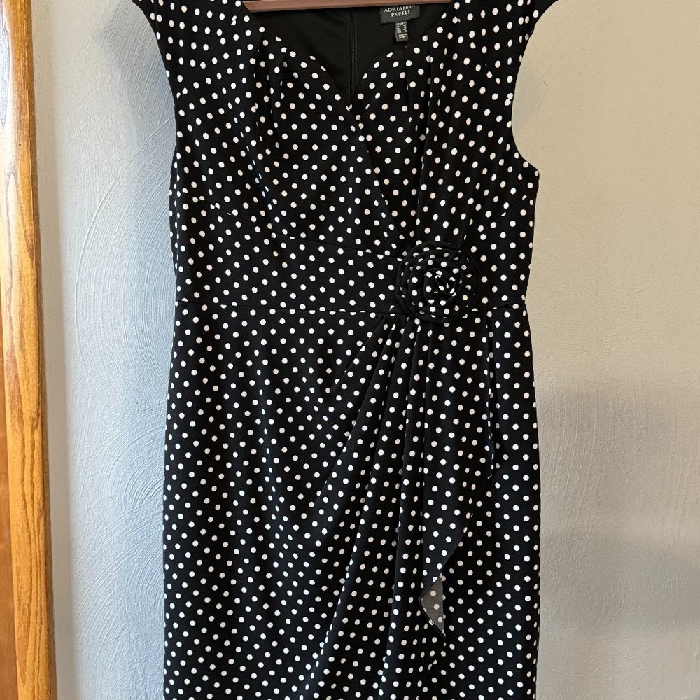 UVGC, Adrianna Papell Black w/White Polka Dot Dress, Size 14